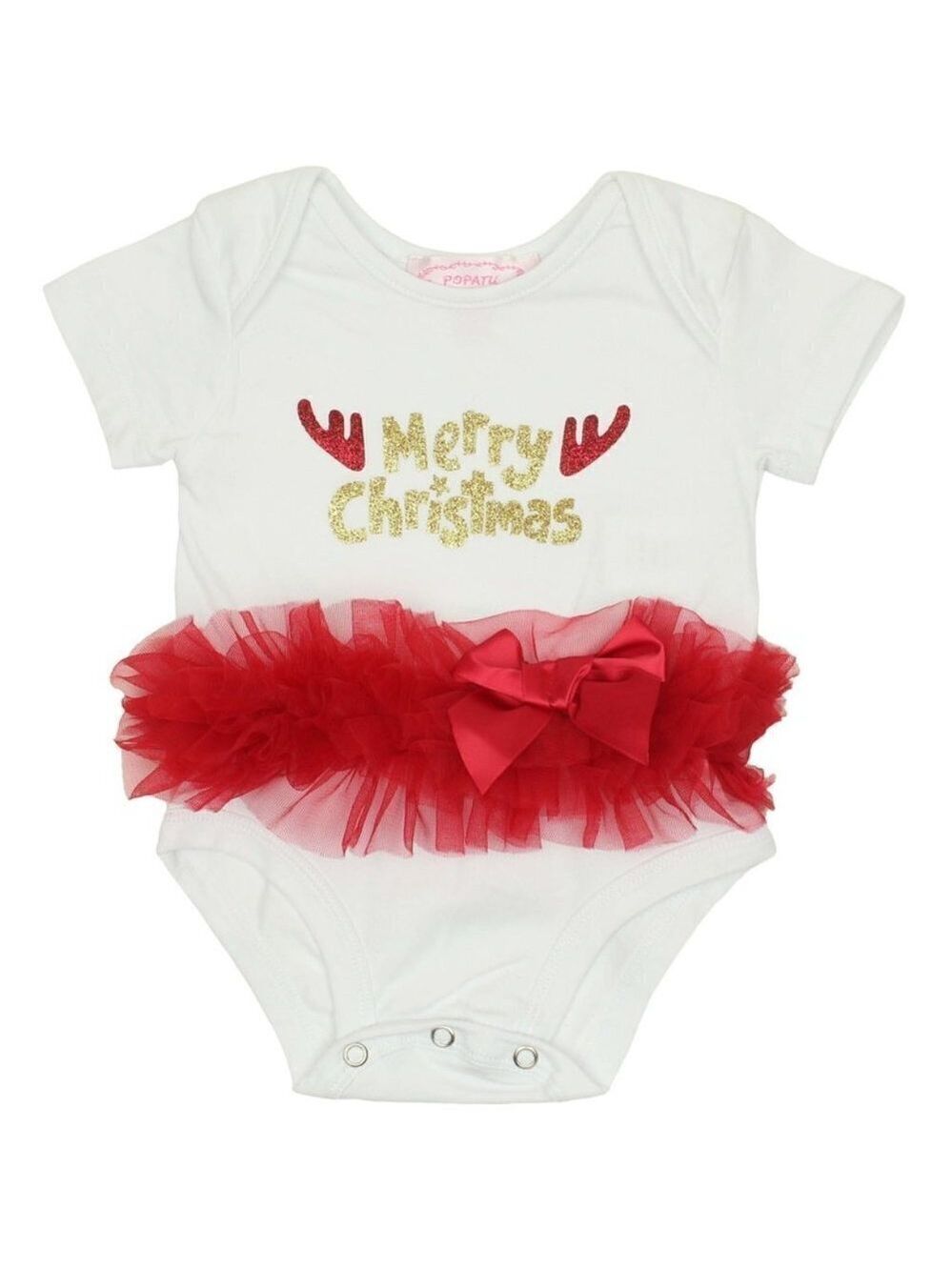 Popatu Merry Christmas baby girl's bodysuit tutu sparkly